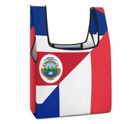 France And Costa R-ica Flag Reusable Grocery Bags Shopping Large Capacity Washable Foldable Tote Bag Fits in Pocket