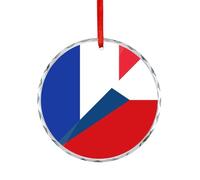 France And Czech Flag Christmas Hanging Ornaments Crystal Glass Round Pendant Gifts for Xmas Trees Home Offices