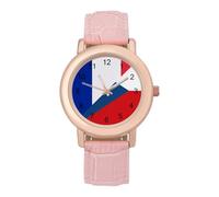 France and Czech Flag Leather Fashion Women Watch Simplicity Round Wristwatch Easy Reader Ladies Watches