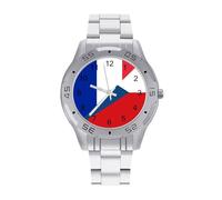 France and Czech Flag Men's Business Watch with Stainless Strap Fashion Easy Reader Wristwatch Gifts for Men