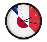 France And Japan Flag Classic Wall Clocks Round Easy To Read Decorative Wall Clock for Living Room Home Office