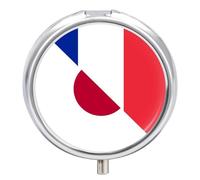 France and Japan Flag Round Pill Organizer Portable Medicine Pill Dispensers Container for Daily Travel