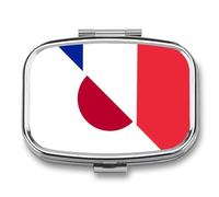 France and Japan Flag Travel Pill Organizer Small Square Metal Portable Medicine Case Box for Purse Pocket