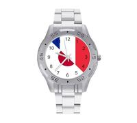 France and Japan Flag Trendy Wrist Watches for Men Classic Business Stainless Steel Band Quartz Watch