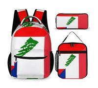 France And Lebanese Flag Printed Dayback Set with Lunch Bag And Pencil Case Lightweight Classic Backpack Set 3pcs