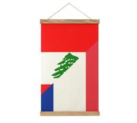 France and Lebanese Flag Printed Linen Hanging Poster Lightweight Wall Art Painting Artwork for Home Decor