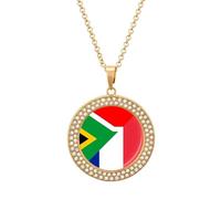 France And South Africa Flag Fashion Women's Diamond Necklace Shiny Round Pendant Jewelry Romantic Gifts