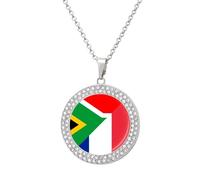 France And South Africa Flag Fashion Women's Diamond Necklace Shiny Round Pendant Jewelry Romantic Gifts