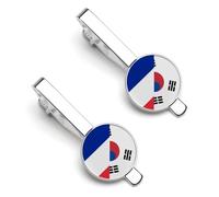 France And South Korea Flag Men's Tie Clips Shirt Cufflinks Suit Accessories Classic Silver Tack Pins for Business Wedding Anniversary