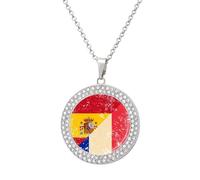 France And Spain Vintage Flag Fashion Women's Diamond Necklace Shiny Round Pendant Jewelry Romantic Gifts