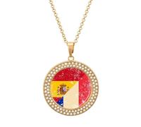 France And Spain Vintage Flag Fashion Women's Diamond Necklace Shiny Round Pendant Jewelry Romantic Gifts