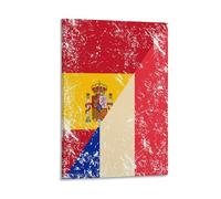 France And Spain Vintage Flag Wall Art Paintings On Canvas Framed Painting for Living Room Vertical Modern Home Decor 24x36inch(60x90cm)