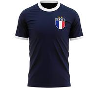 France Badge Ringer T Shirt, Français Football Flag Gifts for Him, French Supporters Tee, Support France in Football Rugby and Cricket, XXL, Navy/White