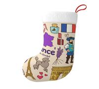 France Culture Symbols Christmas Stocking 17.7", Festive Hanging Sock for Fireplace Mantel, Holiday Decorations