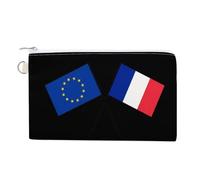 France Europe EU Flag Small Canvas Coin Purse Change Zippered Pouch Wallet Organizer Bags 7.4 X 4.6 Inch