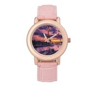 France Evening Paris Clouds Eiffel Tower Womens Elegant Watch Analogue Quartz Watch Leather Band Wristwatch
