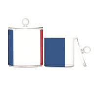 France Flag Clear Plastic Food Organizer Storage with lid Bathroom Essentials Decorative Dental Floss Storage Jar for Floss Picks,Paper Clips,2 Pack