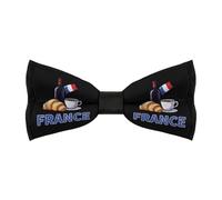 France Flag Coffee Wine Croissant Mens Classic Bow Ties Adjustable Length Printed Design Bowtie for Birthdays Valentine's Day Gifts