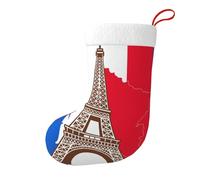 France Flag Eiffel Tower Outl Christmas Stocking 17.7", Festive Hanging Sock for Fireplace Mantel, Holiday Decorations