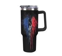 France Flag Painted with Colorful Paint Splashes Large Capacity Car Cup 40 Oz Stainless Steel Insulated Travel Cup with Handle Straw