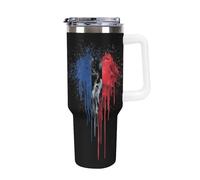 France Flag Painted with Colorful Paint Splashes Large Capacity Car Cup 40 Oz Stainless Steel Insulated Travel Cup with Handle Straw