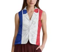 France Flag Paisley French Casual Women's Vests Suit Waistcoat Button Down Sleeveless Blazer Jacket S