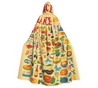 France Food Culture Art Print Print Adults Hooded Cloak, Halloween Robe Hooded Cape Witch Wizard Cosplay Costumes For Men Women