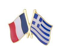 France & Greece Crossed Flags Enamel Pin - 2.5cm x 1.9cm Gold-Plated Lapel Badge - French & Greek Friendship Collectible