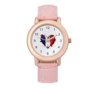 France Heart Vintage Flag Womens Elegant Watch Analogue Quartz Watch Leather Band Wristwatch