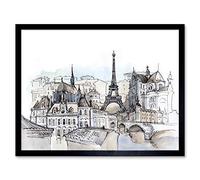 France Ink Drawing Paris Art Print Framed Poster Wall Decor 12x16 inch