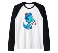 France Kids Flag Funny Blue Dinosaur Toddler Flag Raglan Baseball Tee
