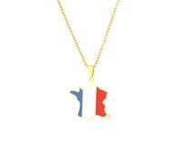 France Map With Corse Pendant Chains for Women Men Stainless Steel French Jewelry The French Republic Jewellery Gift (Gold Colour,45cm Chain)
