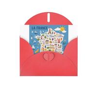 France Map With Icons Decorat Greeting Card With Envelope (160 x 120 mm) for Birthday/Wedding/Invitation/Christmas/New Year