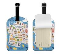 France Map with Icons Decorat Print 4.3 X 2.76 Inch Cute Tags Elegant Luggage Tags Suitcases Stylish Travel Accessories
