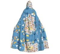 France Map With Icons Decorat print Cloak with Hood for Men Women, Hooded Cape Cloak Unisex Halloween Witch Vampire Costume