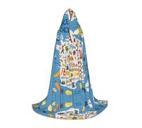 France Map With Icons Decorat Print Halloween Costume Clothes Halloween Medieval Costume Cape For Women Men Renaissance Hooded Cloak