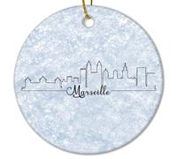 France Marseille Christmas Ceramic Ornament City Landscape Silhouette Christmas Souvenirs Modern Cityscape Funny Ornament For Xmas Party Decorations 3 IN