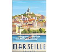 France Marseille Port City Art Print Vintage Travel Poster Retro Wall Art Canvas Poster Home Decor Room Decor Unframed 60x90cm