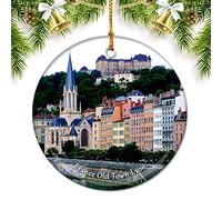 France Old Town Lyon Christmas Ornaments for Tree Ceramic Pendant Double Sided Ornament Decor Xmas Gifts Porcelain Travel Souvenirs