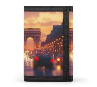 France Paris Arc De Triomphe Trifold Men's Wallets with 8 Card Slots & Key Hook Slim Travel Purse Money Clip