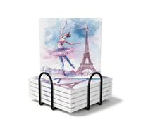 France Paris Ballet Dancer Coasters Set of 6 Coasters with Holder Square