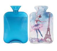 France Paris Ballet Dancer Hot Water Bottle with Cover, 2L Hot Water Bag for Pain Relief, Neck and Shoulder, Hand Feet Warmer