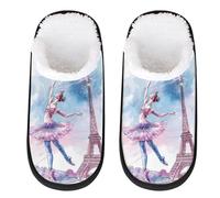 France Paris Ballet Dancer Slipper for Women Men Travel Slippers Foldable Indoor Plush Lining Slip on House Slippers Memory Foam Warm Home Sock Shoes L