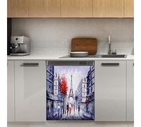 France Paris Eiffel Tower Dishwasher Magnet Cover, Maple Leaf Lovers Magnetic Decor Panel Magnet Stiker for Refrigerator Kitchen Decoration Door, 23"x26"
