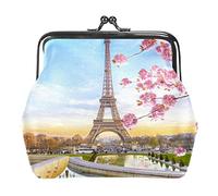 France Paris Eiffel Tower Flower Scenery Women’s PU Leather Coin Wallets Girls Mini Buckle Coin Purse Pouch
