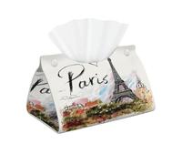 France Paris Eiffel Tower Tissue Box Cover Pu Leather Tissue Holder Long Decorative Organizer For Office Car Home Bathroom Napkins and Facial Dispenser