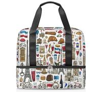 France Paris Pattern Sports Duffle Bag for Women Men Kirls Boys Girls 21 L Weekend Overnight Bags Wet Seperated Tote Bag for Travel Gym Yoga