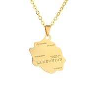 France Reunion Island Map Flag Pendant Necklaces For Women Men Stainless Steel La Réunion Jewellery Gift (Style 2,Gold Colour,60cm Chain)