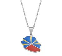 France Reunion Island Map Flag Pendant Necklaces Stainless Steel Jewelry For Women Men(Silver Color,60cm)