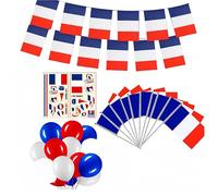 France Set-10 m French Rope flag 30 pcs 10 Hand Flags 30pcs Balloons (10 Each Red, White and Blue) 2 Stickers For Celebration Theme Party Decorations